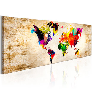 Other Maps World In Watercolours On Canvas Graphic Art 